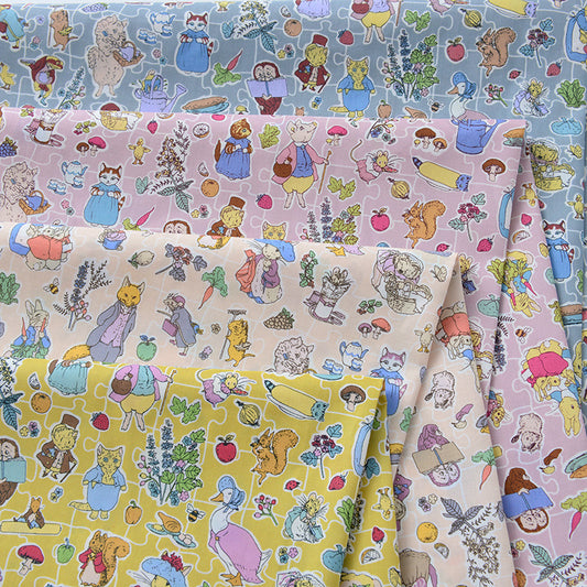 Summer Rabbit Illustration Cotton Fabric Cotton