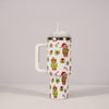 New Christmas Pattern Mug With Handle Lid Straw Drinkware Stainless Steel Vacuum Tumbler Large Capacity Car Travel Coffee Cup