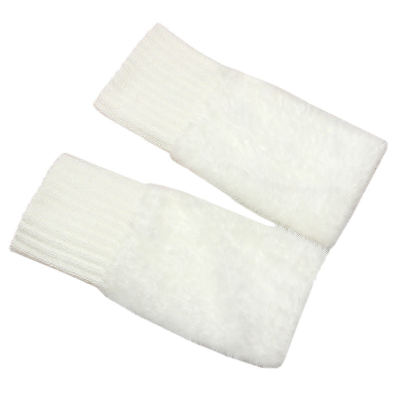 Women's Winter Plush Warm Writing Fingerless Knitted Half Finger Exposed Sleeve Cover Wristband